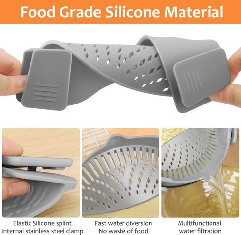 YEVIOR Clip on Strainer for All Pots Pan,Silicone Pasta Strainer Kitchen Gadgets,Collapsible Colander for Noodle,Vegetables,Fruit,Spaghetti (Grey)...