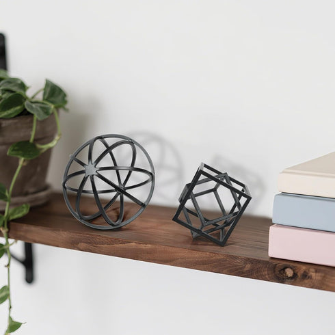 DreamsEden Modern Geometric Sculptures Set - 6" Black Metal Sphere & Cube, Minimalist Shelf Decor, Tabletop Centerpiece, Office Art...