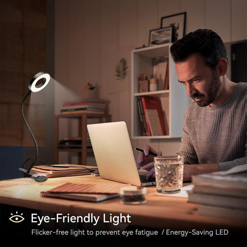 LED Desk Lamp Clip on Light with 3 Color Modes 10 Brightness Ring/Clamp Light 360° Flexible Gooseneck Dimmable Eye Protection Desk Light Desk Lamp...