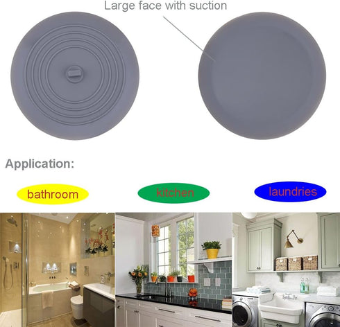 V-TOP Tub Stopper 2 Pack, 6 inches Large Silicone Drain Plug Hair Stopper Flat Suction Cover for Kitchen Gadgets Bathroom Accessories and Laundry...