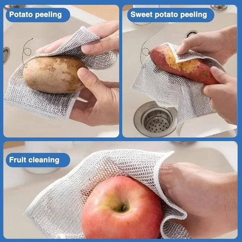 Non-Scratch Wire Cleaning Cloths 2 Pack Multipurpose Wire Dishcloths Double Layer Reusable Cleaning Rags Wire Dishwashing Rags for Wet and Dry Wir...