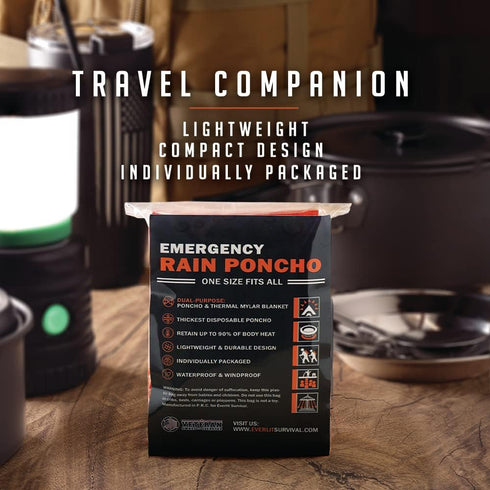 Everlit Survival Rain Poncho Emergency Mylar Space Blanket Camping Gear-Retain 90% of Body Heat Survival Gear for Survival Kits Camping Supplies E...