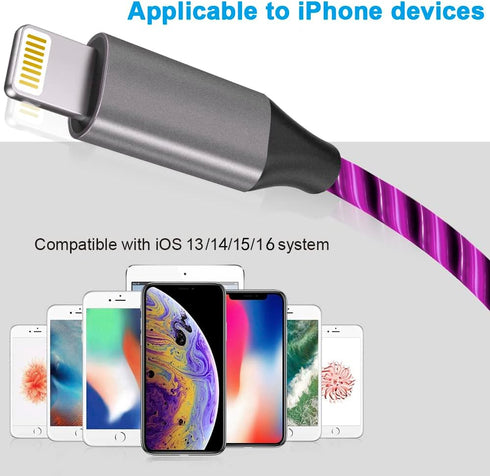 iPhone Charger Cable, (Apple MFi Certified) 6ft LED Light Up Lightning Cable USB Fast Charger Cord High Speed Data Sync Transfer Cord for iPhone 1...