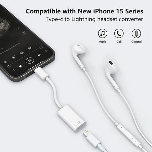 USB C to Lightning Audio Adapter, USB Type C Male to Lightning Female Earphone Converter Compatible with iPhone 15/15Pro, iPad Pro, Galaxy S23/S22...