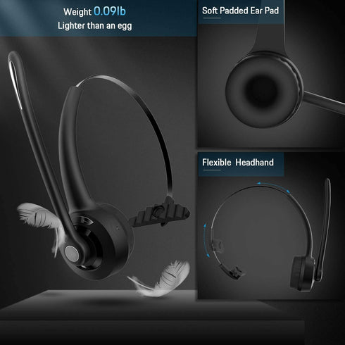 Wireless Headphones, Pro Trucker Headset, Wireless Over Head Earpiece, On Ear Car Headphones with Microphone for Truck Driver, Phones, Skype, Call...