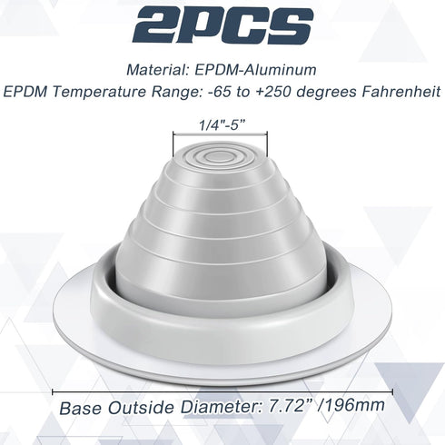 2 Pcs Pipe Flashing Boot for Pipe OD 1/4" to 5" EPDM Flexible Roof Jack Pipe Boot Metal Roofing Boots, 7-3/4 Inch in Base Diameter (Grey)...
