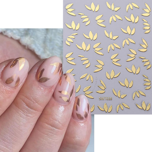 8 Sheets Bronzing Flower Leaf Nail Stickers 3D Self-Adhesive Flowers Nail Art Stickers Gold Silver Rose Gold Floral Leaves Nail Decals Summer Nail...
