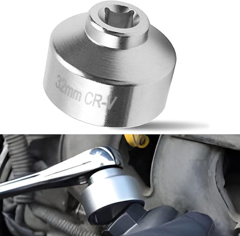 1 PC Automobile Oil Grid Wrench, 32MM Steel Hexagon Fillet High Torque Single Head Filter Socket Wrench Repair Accessory, Compatible with Most Mod...