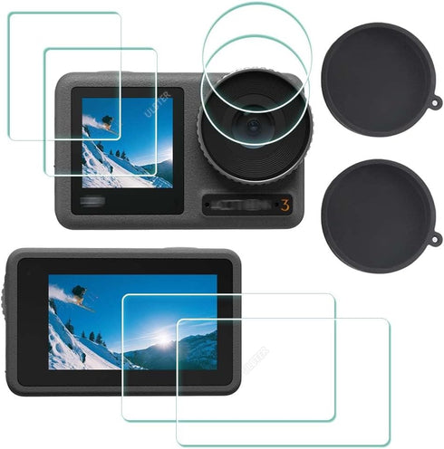 Screen Protector for DJI OSMO Action 3 Camera + Lens cap Cover, 0.3mm 9H Hardness Tempered Glass Protector, Anti-Scrach Anti-Fingerprint Anti-Bubb...