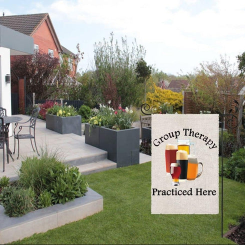 PXTIDY Funny Drinking Garden Flag Group Therapy Practiced Here Drinking House Yard Flag Beer Outdoor Decoration Flag Group Therapy Home Decor...