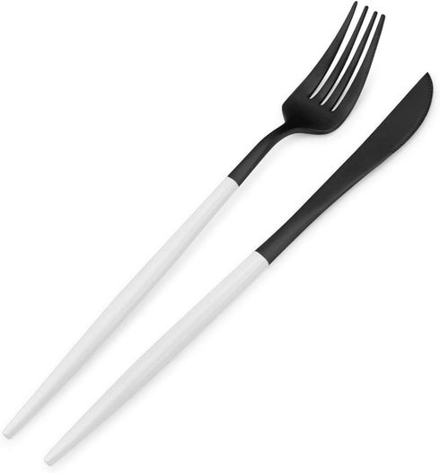 Matte Black Silverware Set with white handle, Bysta 5-Piece Stainless Steel Flatware Set, Kitchen Utensil Set Service for 1, Tableware Cutlery Set...