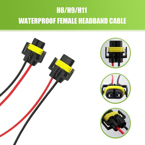 2 PCS Car Fog Light Socket Cable, H8/H9/H11 IP68 Waterproof Female Connector Plug with 4.13" Wire, Adapter Connection Modification Accessories, Co...