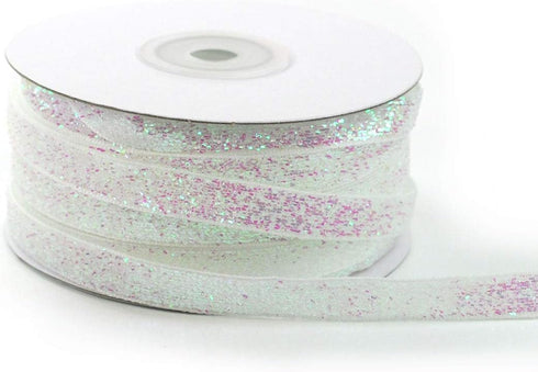 3/8" (9mm) 20 Yards Roll Polyester Glitter Ribbon Sparkle Metallic Cheer Velvet Ribbon (Iridescent White)...