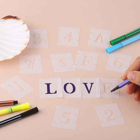 AIEX 43pcs 1 Inch Letter and Number Templates, Reusable Plastic Uppercase Letter Stencils Alphabet Stencils Punctuation Marks Symbol Numbers Craft...