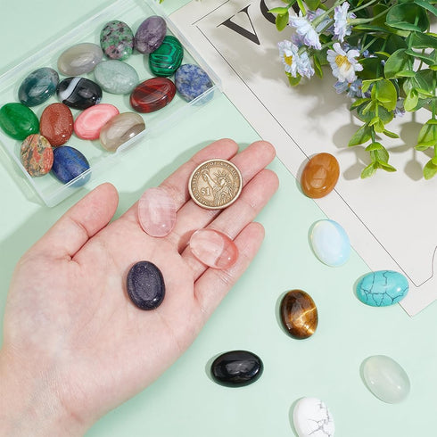 PH PandaHall 25pcs 25x18mm Gemstones Cabochons Flatback, Oval Stone Gem Semi-Precious Gemstones Beads Quartz Chakra Crystal Stones for Bracelet Ne...