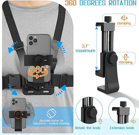 KINGKI Mobile Phone Chest Mount Harness Strap Holder Cell Phone Clip Action Camera POV for Samsung iPhone Plus etc......