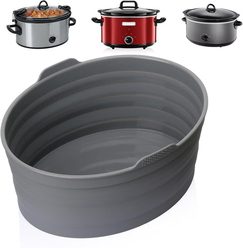 Slow Cooker Liners, Foldable Reusable Silicone Cooking Liners Compatible with Crock-Pot & Hamilton Beach Oval 6-7 QT, Leakproof Dishwasher Safe Sl...