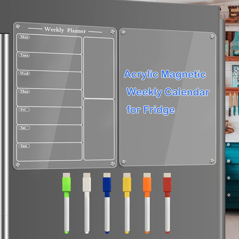 2PCS 8"X12" Acrylic Magnetic Menu Board for Kitchen,Acrylic Weekly Calendar for Fridge,Clear Meal Planner for Refrigerator,Magnet Fridge Menu Plan...