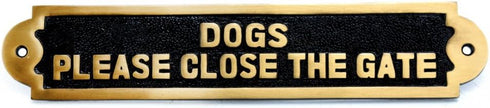 Renovators Supply Manufacturing Beware of Dog Sign 10.9 in. X 2.1 in. Keep Gate Closed Sign Cast Brass Please Close Gate Sign...