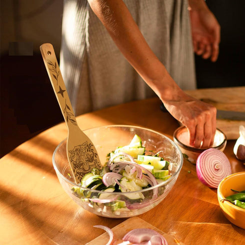 GLOBLELAND 6Pcs Mushroom Bamboo Cooking Utensils Wooden Engraved Cooking Spoons Set Carving Kitchen Bamboo Spatula Set Wood Cooking Spoon for Kitc...