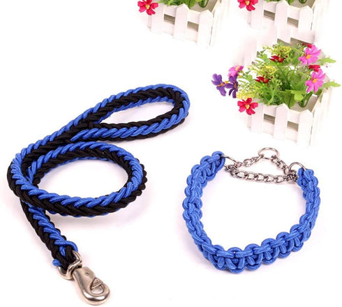 Dog Collar and Leash Set with Heavy Duty Dog Leash, Heavy Duty Rope Braided Dog Training Leash Strong Dog Leash, Durable Nylon Dog Training Leash ...