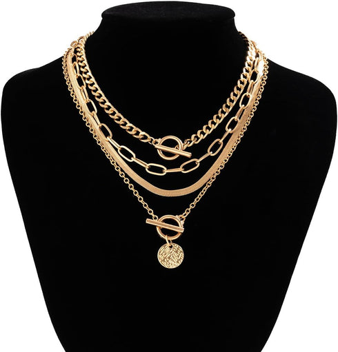 Hip Hop Layered Choker Necklace for Women Punk Vintage Coin Pendant Necklace Snake Chain Toggle Clasp Necklace...