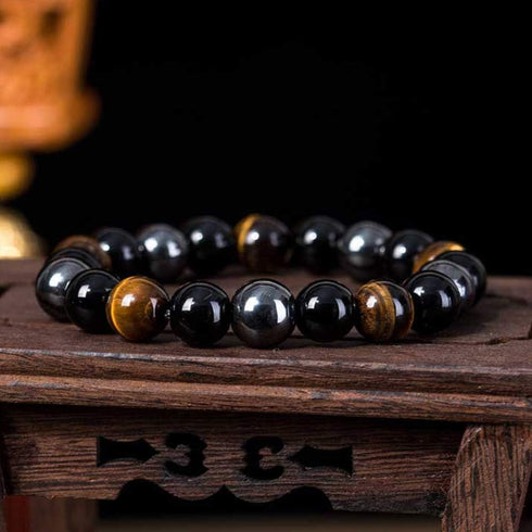SOOWOOT 2-4Pcs Triple Protection Bracelet - Tiger Eye & Obsidian & Hematite Triple Bracelet Bring Protect Good Luck and Prosperity for Men Women...