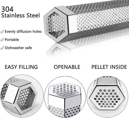 AYZA,Pellet Smoker Tube -12inchStainless Steel BBQ Wood Pellet for ColdHot Smoking,Works with All Grill or Smokers,Ideal Smoking Cheese,Fish,Beef,...