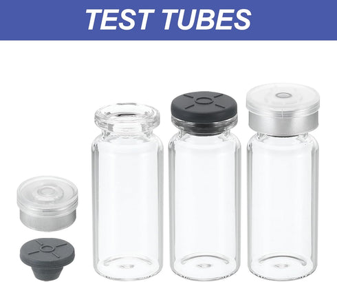 PATIKIL 10ml Sample Vials, 20 Pack Lab Empty Vials with Butyl Rubber Stopper and Crimp Top Caps Borosilicate Glass Vial, Transparent...