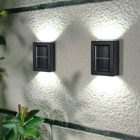 CALIDAKA 2 Pack LED Solar Wall Light, Up and down Outdoor Security Wall Lamps, IP65 Waterproof Solar Outdoor Lights, Solar Fence Lights LED Solar ...
