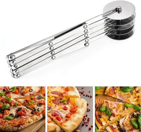 5 Wheel Pastry Cutter, Stainless Pizza Slicer, Expandable Pizza Slicer Multi-Round Pastry Knife Baking Cutter Roller Cookie Dough Cutter Divider...