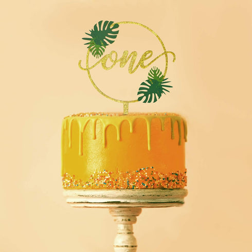 One Cake Topper for Baby 1st Birthday Decorations One Year Old Party Supplies First Birthday Party Photo Booth Props Hawaiian Luau Tropical Palm L...