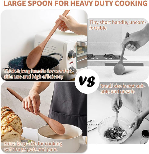 Big Wooden Spoon for Cooking, Large Wood Scoop Utensil, 17-inch Kitchen Serving Scoop for Big Pot, Long Handle Giant Spoon, Heavy Food Service Spo...