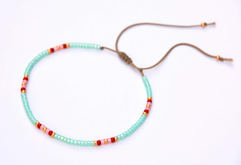 Anklet for women, Unique Beaded Aqua Colorful Waterproof Beach Anklet, Boho Bohemian Hippie Native American Style, Handmade by Tribes...