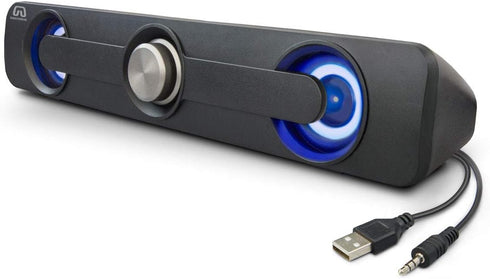 Desktop Compact USB Powered Wired Multimedia Mini Stereo Sound Bar 3.5mm Audio Jack Blue LED 2.5 Watts Speaker...