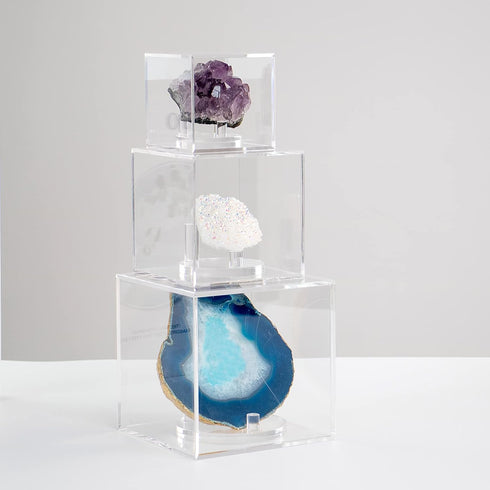 Clear Acrylic Geodes Rocks 3 Pegs Display Easel Stands Support Holder Box, Acrylic Display Case Box for Agate Slices Crystals Minerals Slab Fossil...