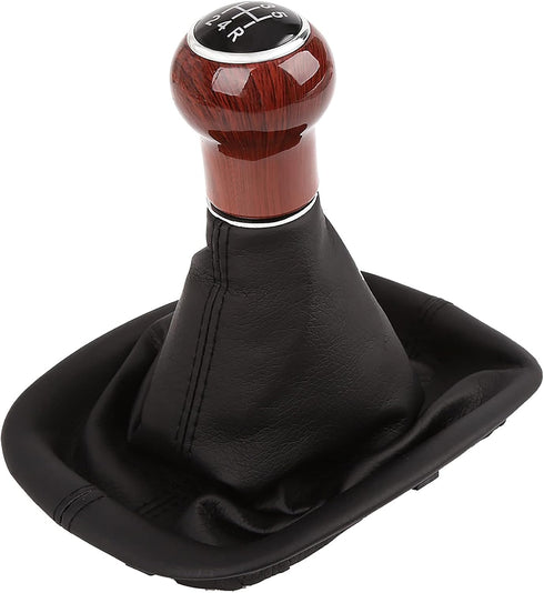 X AUTOHAUX Black Car Manual 5-Speed Wood Gear Stick Shift Knob Gaitor Boot for VW Passat B5 Leatherette...
