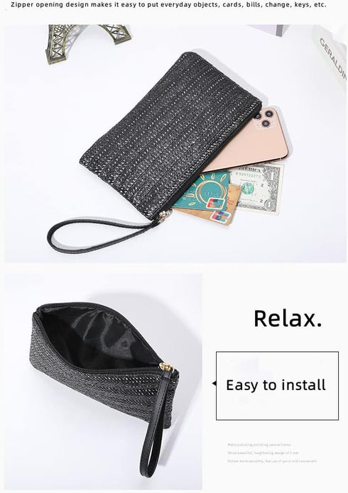 Women Girls Straw Clutch Bag Zipper Wristlet Wallets Bohemian Summer Beach Straw Purse Wallets Handbag For Travel...