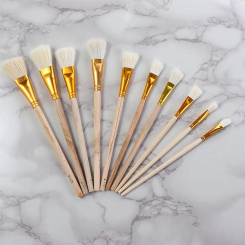 10Pcs/Set Pig Hair Wood Handle Artist Paint Brush Brush Watercolor Painting Art Supplies for Beginners and Professionals...
