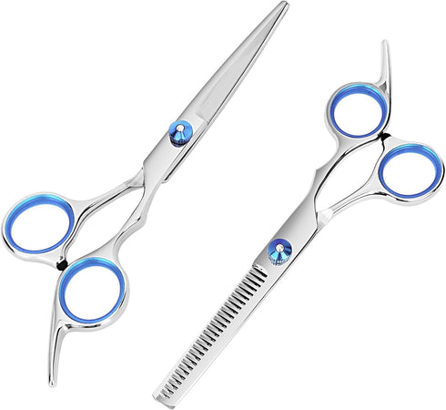 Hair Cutting Scissors and Thinning Shears, 6.5in Professional Stainless Steel Barber Scissors with Sharp Blades, Ergonomic Hairdressing Scissors f...
