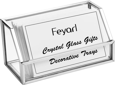Feyarl Glass Business Card Holder Stand Gold Office Name Card Display Business Card Organizer Storage for Office Desktop Countertop (Silver)...