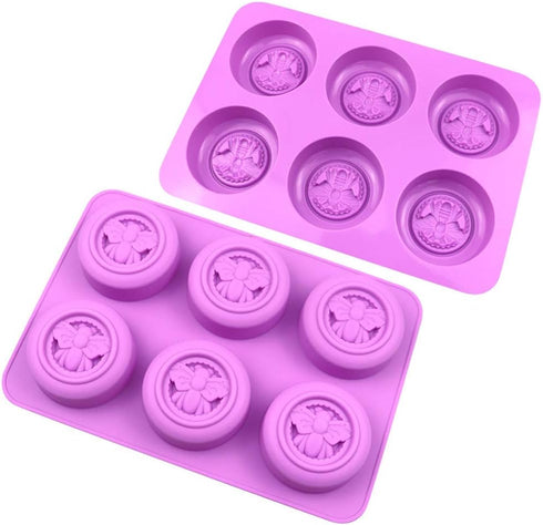 2Pcs Bee Silicone Molds Round Honeybee Silicone Mold for Making Homemade Soap, Lotion Bar, Jello, Bath Bomb, Beeswax Candle, Resin, and Baking Muf...