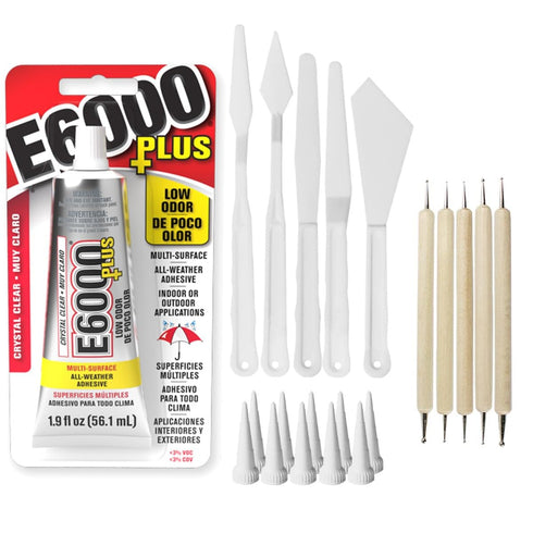 E6000 Plus Adhesive Bundle: 1.9 fl oz Tube with 10 Snip Tip Applicators, Set of 5 Plastic Spreader Tools and Set of 5 Nail Dotting Tools - Double-...