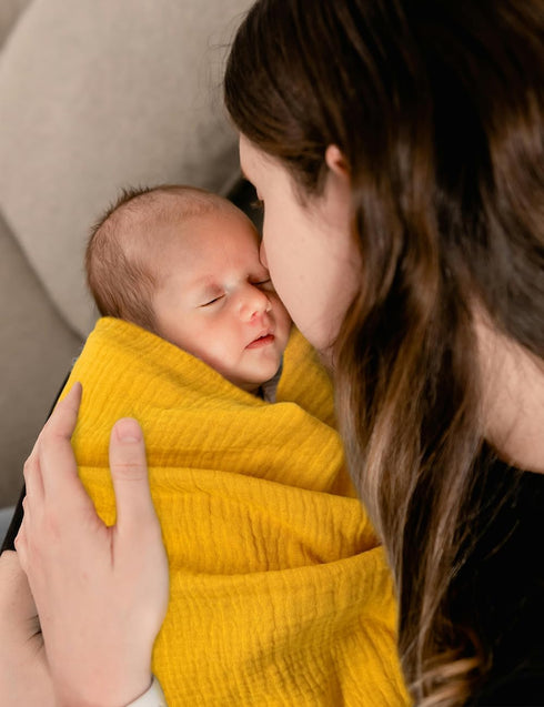 Yellow Muslin Swaddle Blankets for Baby, Baby Swaddle Blanket Unisex, Cotton Receiving Blankets, Wrap Swaddles for Newborns Baby Essentials (42-03...