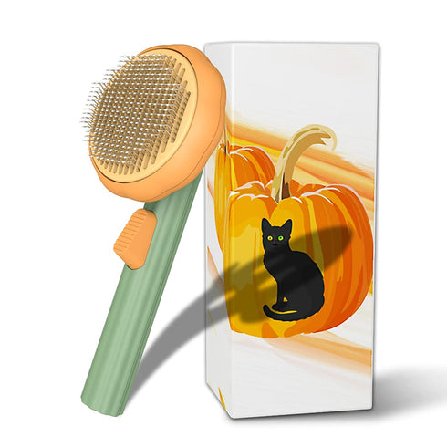 Cat Brush with Release Button, Cute Pumpkin Shape Groom and Clean Dog Comb with Release Button, Self Cleaning Doodle Brush for Cats Dogs Puppy Rab...