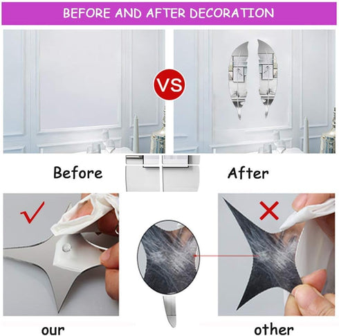 3D Acrylic Mirror Wall Decor Stickers, 11.8x49.2 Inches Feather Shaped DIY Self-Adhesive Wall Art Decals, Home Decorations for Living Room, Bedroo...