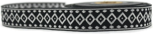 10.9 Yards Spool 0.9" Wide Black & White Diamond Design Geometric Wove Trim Jacquard Ribbon Woven Border Clothing Accessories 25276...