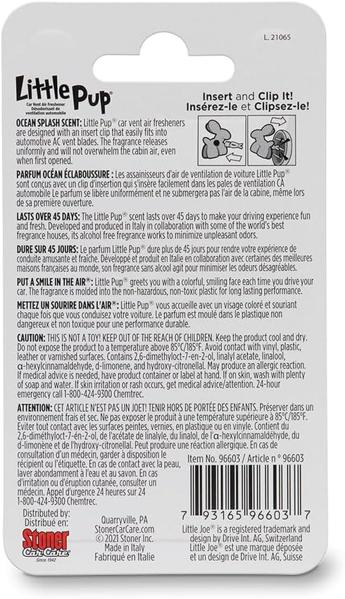 Little Pup 96603-6PK Ocean Splash Scent, Car Air Freshener, Clips to A/C Air Vent, Alcohol-Free Fragrance Oil, Non-Hazardous and Non-Toxic Plastic...