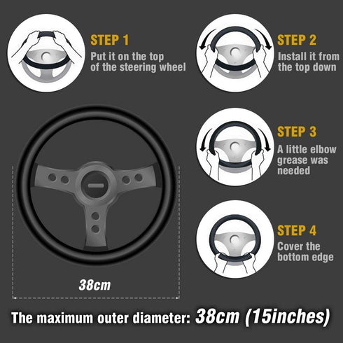 Leather Steering Wheel Cover, Universal 15 inch Breathable Anti-Slip Car Cow Steering Wheel Cover for Women Men, Black&White...