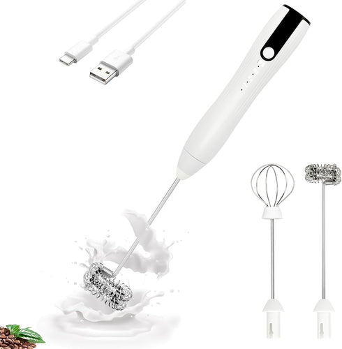 Double Whisk Milk Frother Handheld USB-C Rechargeable Electric Drink Mixer White,3 Speeds Adjustable Coffee Foamer Drink Whisk for Lattes, Matcha,...